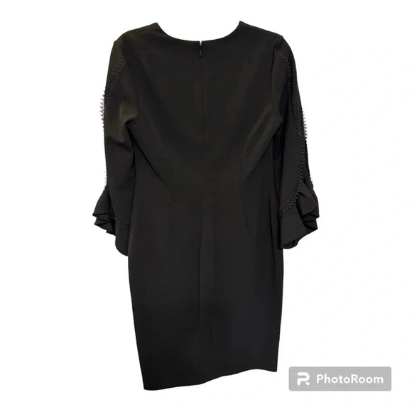 Calvin Klein Black Sheath Dress Size 8 Bell Sleeves Work Office Professional - Picture 4 of 5
